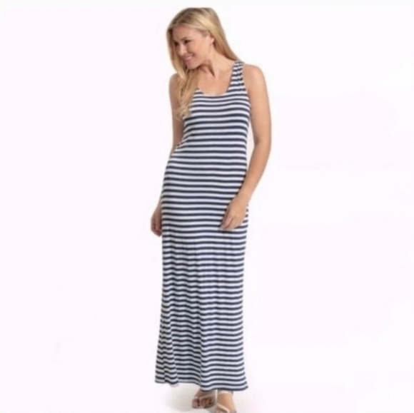 Sail to Sable Dresses & Skirts - 🍒Sail To Sable Long Navy Blue White Stiped Dress M